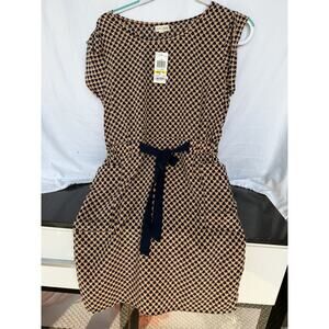 Maison Jules NWT Heart Print Dress Women's Med Navy Beige Romantic Date Night